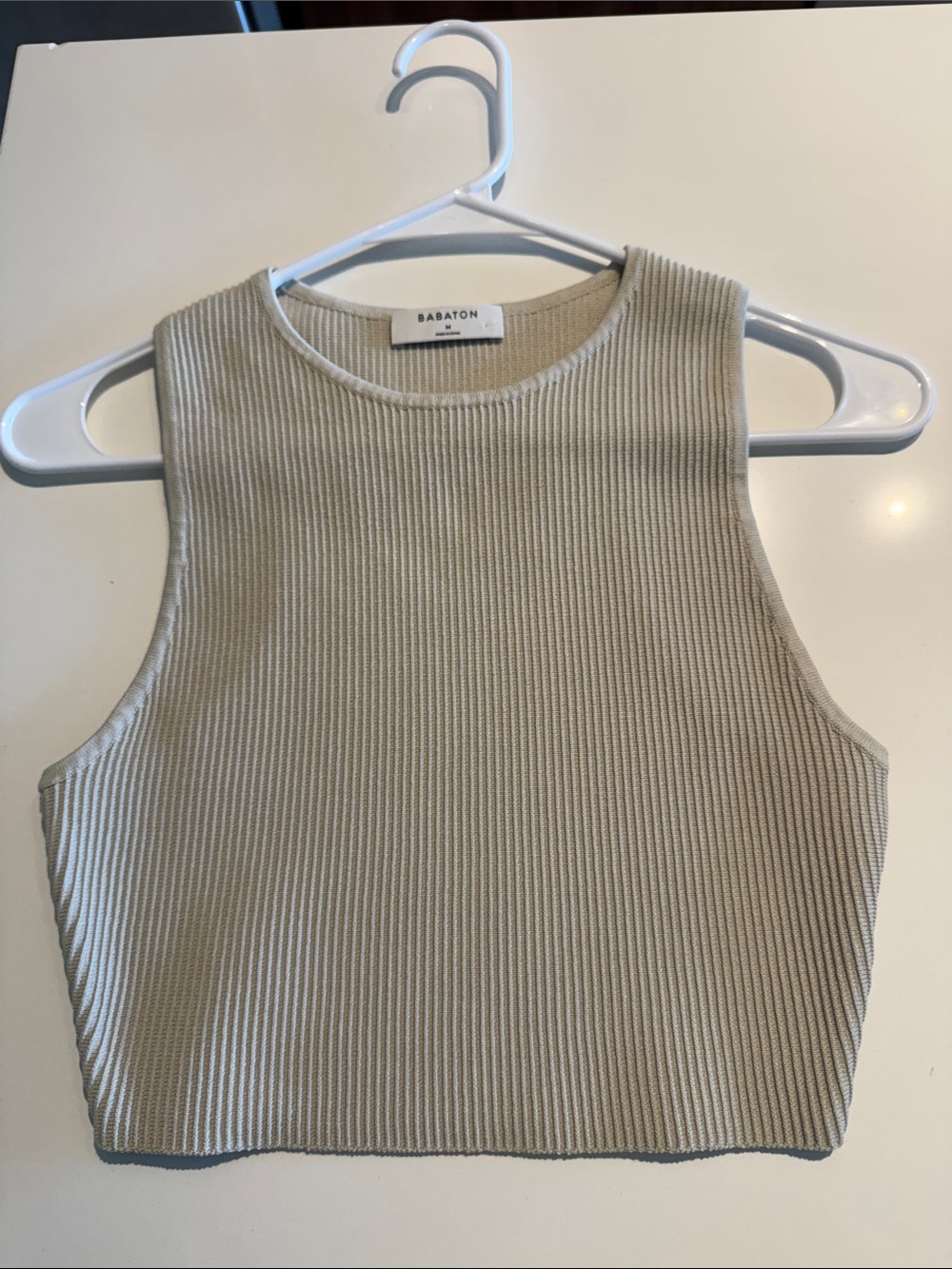 Babaton Ribbed Crop Tank Top - Beige Cream
